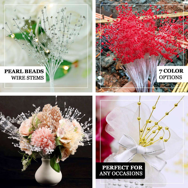 144 PCS Burgundy Pearl Beads Wire Stems - Clearance SALE
