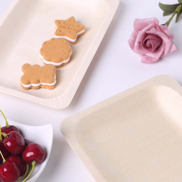 Square Wooden Plates, Salad Dessert Plates, Compostable Plates