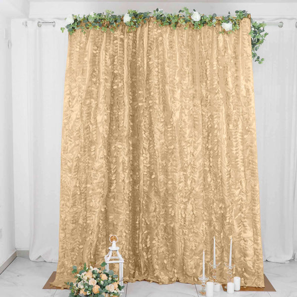 8ftx8ft Champagne Hanging Leaf Petal Taffeta Backdrop Curtain Panel With Rod Pocket