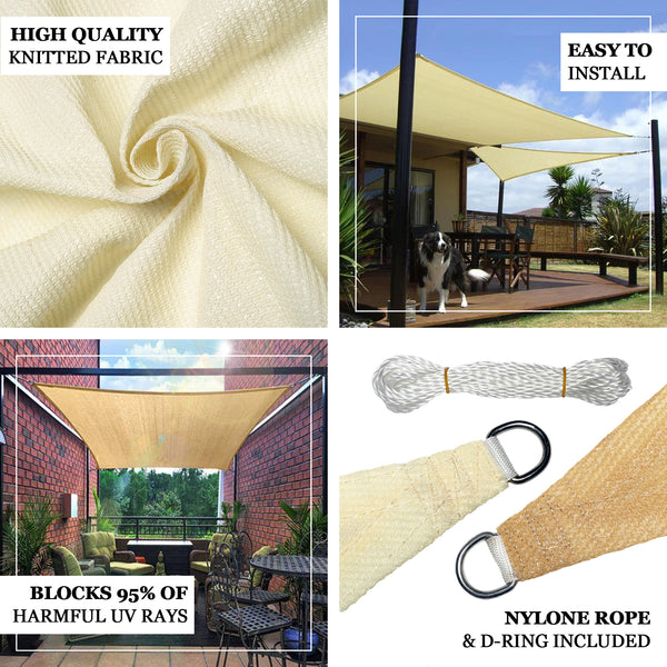 12FT x 16FT Tan Rectangle Sun Shade Sail, UV Block Canopy For Outdoor Patio Backyard