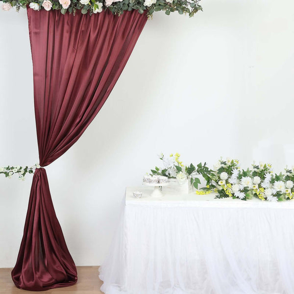 8ftx10ft Burgundy Satin Curtain Panel Backdrop Drapes, Photo Booth Backdrop With Rod Pocket