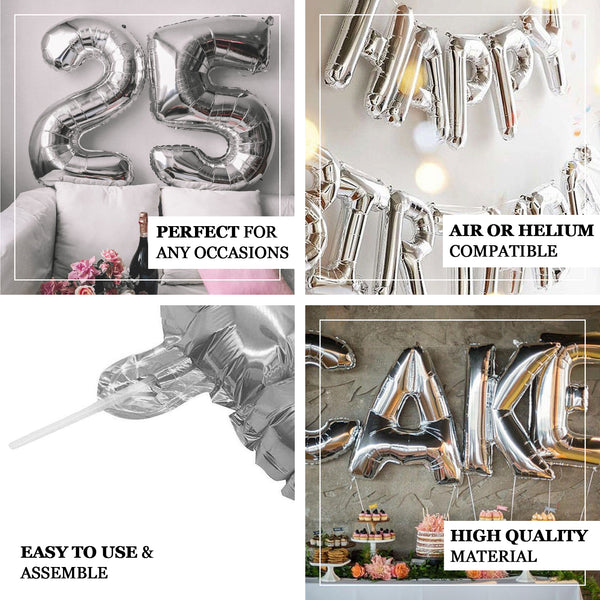 40inch Shiny Metallic Silver Mylar Foil Helium/Air Letter Balloons - E