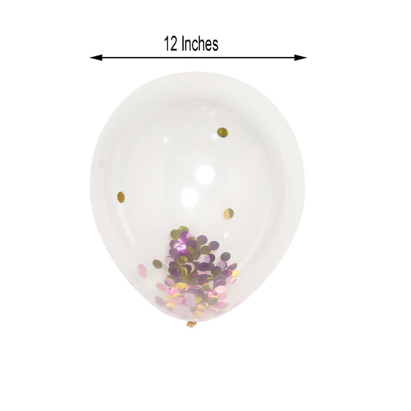 10 Pack | 12inch Clear/Pink Confetti Filled Latex Helium or Air Balloons