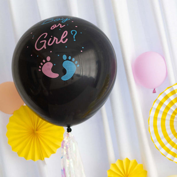 24inch Gender Reveal Boy Or Girl Pink/Gold Confetti Latex Balloon Pop Kit With Black Balloon