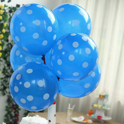 25 Pack | 12" Royal Blue & White Fun Polka Dot Latex Party Balloons