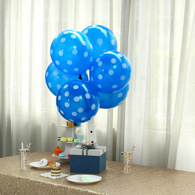 25 Pack | 12" Royal Blue & White Fun Polka Dot Latex Party Balloons