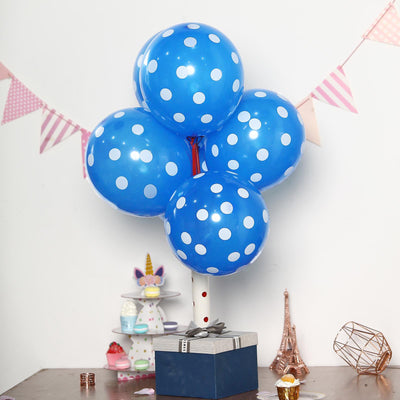 25 Pack | 12" Royal Blue & White Fun Polka Dot Latex Party Balloons