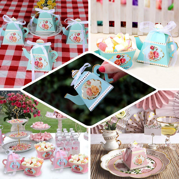 25 Pack | 4Inch Mini Teapot Favor Boxes Dusty Rose Tea Time Gift Box with Ribbon