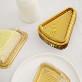 50 Pack | Gold/Clear Plastic Cake Slice Favor Containers, Triangle Party Boxes