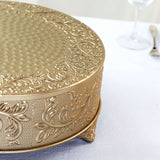 14inch Round Gold Embossed Cake Stand Riser, Matte Metal Cake Pedestal