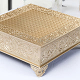 14inch Square Gold Embossed Cake Pedestal, Metal Cake Stand Cake Riser