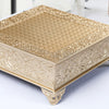 14inch Square Gold Embossed Cake Pedestal, Metal Cake Stand Cake Riser