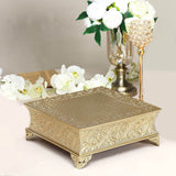 14inch Square Gold Embossed Cake Pedestal, Metal Cake Stand Cake Riser