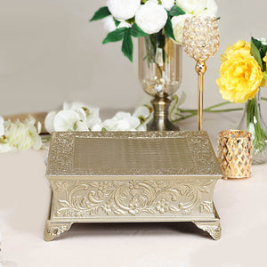 14inch Square Gold Embossed Cake Pedestal, Metal Cake Stand Cake Riser