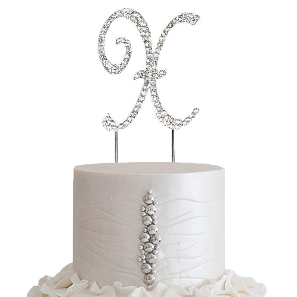 2.5" Silver Rhinestone Letter Cake Toppers