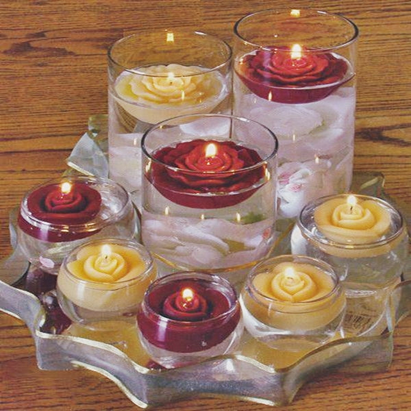 4 Pack Tango Rose Flower Floating Candles