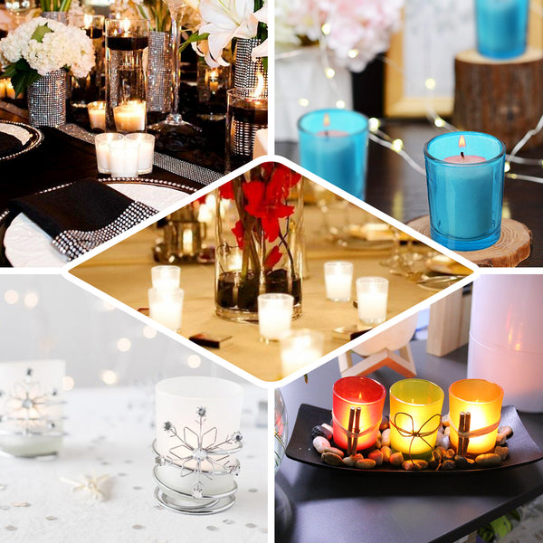 12 Pack White Votive Candles With Frosted Heart Votive Holder Set
