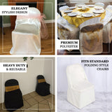 White Polyester Folding Flat Chair Covers, Reusable or 1x Use Stain Resistant Chair Covers