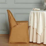 Gold Polyester Folding Round Chair Covers, Reusable or 1x Use Stain Resistant Chair Covers