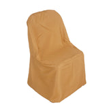 Gold Polyester Folding Round Chair Covers, Reusable or 1x Use Stain Resistant Chair Covers#whtbkgd