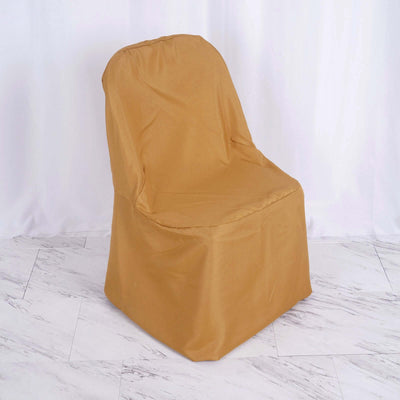 Gold Polyester Folding Round Chair Covers, Reusable or 1x Use Stain Resistant Chair Covers