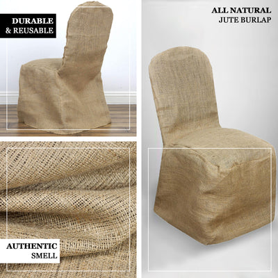 Natural 100% Jute Burlap Banquet Chair Cover, Reusable Rustic Chair Covers