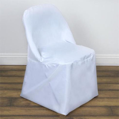 White Polyester Round Back Folding Chair Covers, Reusable or 1x Use Chair Covers