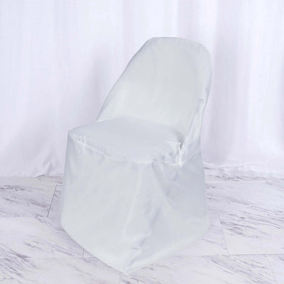 White Polyester Round Back Folding Chair Covers, Reusable or 1x Use Chair Covers