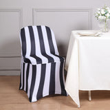 Black & White 2inch Striped Spandex Stretch Fitted Folding Chair Cover With Foot Pockets - 160GSM