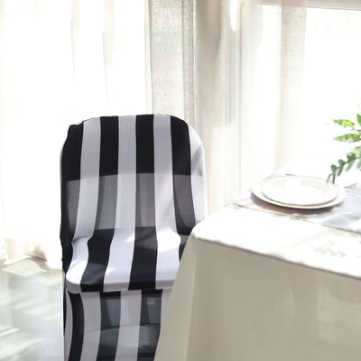 Black & White 2inch Striped Spandex Stretch Fitted Folding Chair Cover With Foot Pockets - 160GSM