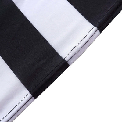 Black & White 2inch Striped Spandex Stretch Fitted Folding Chair Cover With Foot Pockets - 160GSM