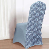 Dusty Blue Satin Rosette Spandex Stretch Banquet Chair Cover, Fitted Chair Cover