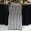 Black/White Striped Spandex Stretch Banquet Chair Cover, Fitted Chair Cover With Foot Pockets