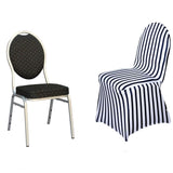 Black/White Striped Spandex Stretch Banquet Chair Cover, Fitted Chair Cover With Foot Pockets