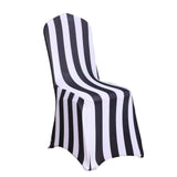 Black & White Striped Spandex Stretch Fitted Banquet Chair Cover With Foot Pockets - Premium#whtbkgd