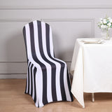 Black & White 2inch Striped Spandex Stretch Fitted Banquet Chair Cover With Foot Pockets - Premium