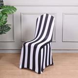 Black & White 2inch Striped Spandex Stretch Fitted Banquet Chair Cover With Foot Pockets - Premium