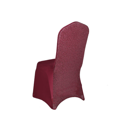 Burgundy Spandex Stretch Banquet Chair Cover, Fitted with Metallic Glittering Back#whtbkgd