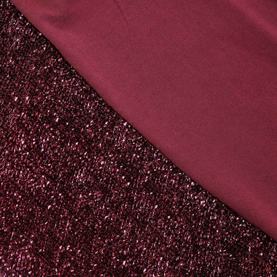 Burgundy Spandex Stretch Banquet Chair Cover, Fitted with Metallic Glittering Back