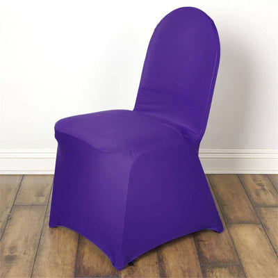 Purple Spandex Stretch Fitted Banquet Chair Cover With Foot Pockets - 160GSM Premium Spandex