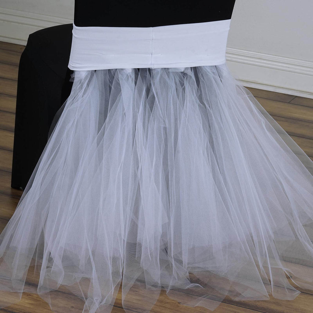 White Bridal Spandex Tulle Tutu Chair Skirts