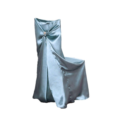 Dusty Blue Universal Satin Chair Covers, Folding, Dining, Banquet & Standard Size Chair Covers