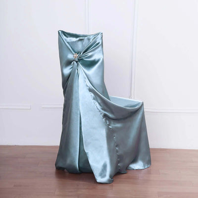 Dusty Blue Universal Satin Chair Covers, Folding, Dining, & Standard Size Chair Covers#whtbkgd