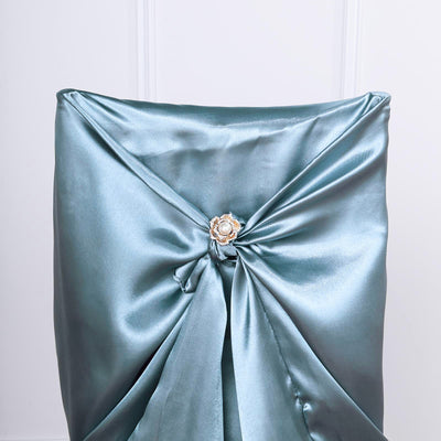 Dusty Blue Universal Satin Chair Covers, Folding, Dining, Banquet & Standard Size Chair Covers
