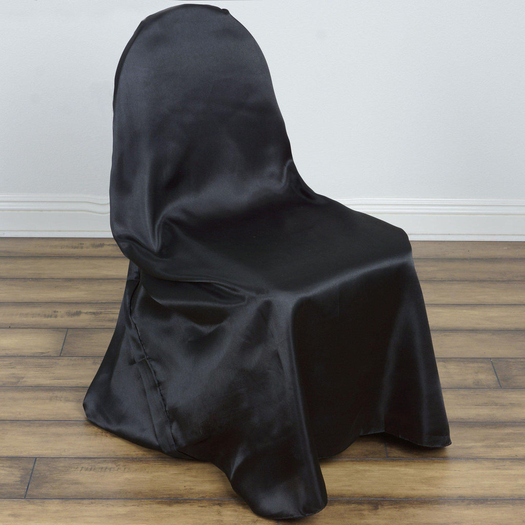 Black Universal Satin Chair Covers Tablecloths Factory