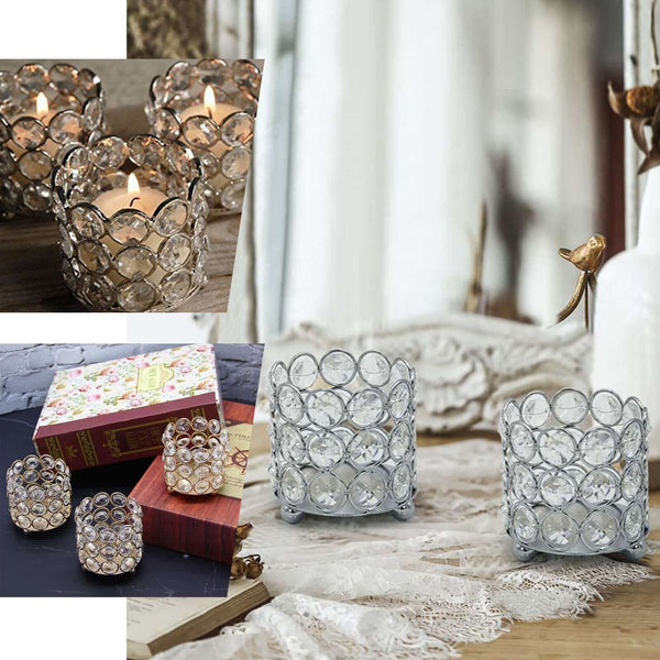 3" Tall Silver Votive Tealight Crystal Candle Holder