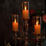 3 Arm Gold Metal Pillar Candle Stand, Votive Candelabra With Hanging Clear Crystal Pendants