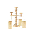 3 Arm Gold Metal Pillar Candle Stand, Votive Candelabra With Hanging Clear Crystal Pendants