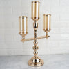 3 Arm Gold Metal Pillar Candle Stand, Votive Candelabra With Hanging Clear Crystal Pendants