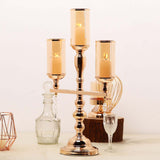 3 Arm Gold Metal Pillar Candle Stand, Votive Candelabra With Hanging Clear Crystal Pendants